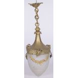 A glass hall lamp with a bronze frame, 1st half 20th century.
