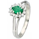 White gold oval rosette ring, with approx. 0.14 ct. diamond and approx. 0.32 ct. natural emerald - 1