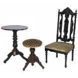 A lot of (3) blackened wood furniture pieces, England, 2nd half of the 19th century.