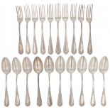 (20) piece set of cutlery parts, silver plated.