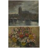 Janus Kluijtmans (Hilvarenbeek 1919 - 2004), A view of Dordrecht; A bouquet in a pot. (2x).