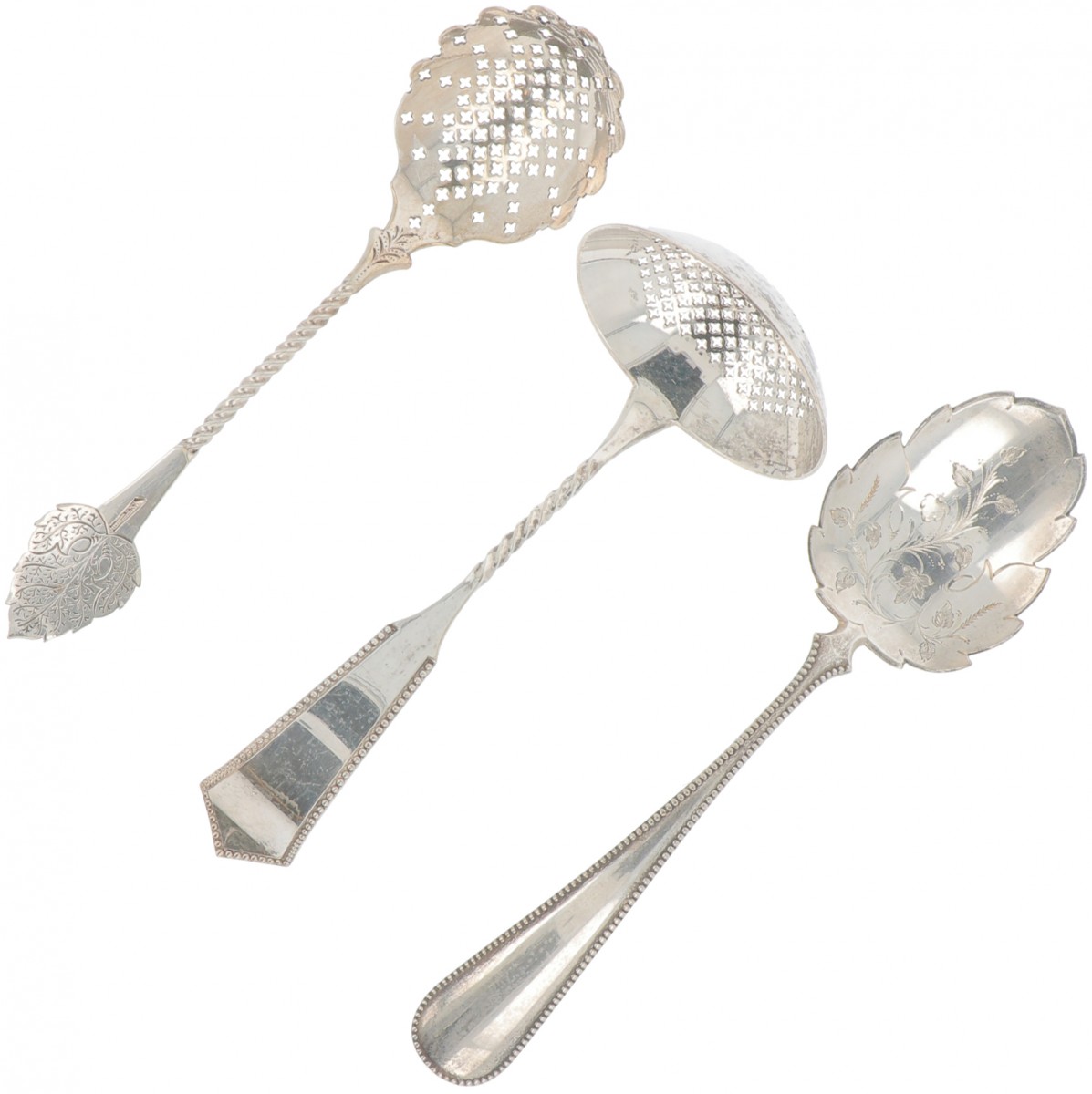 (3) piece lot of silver scoop & sprinkler spoons.