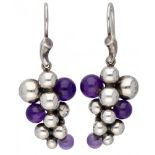 Harald Nielsen for Georg Jensen no.258A silver 'Moonlight Grapes' earrings with amethyst - 925/1000.