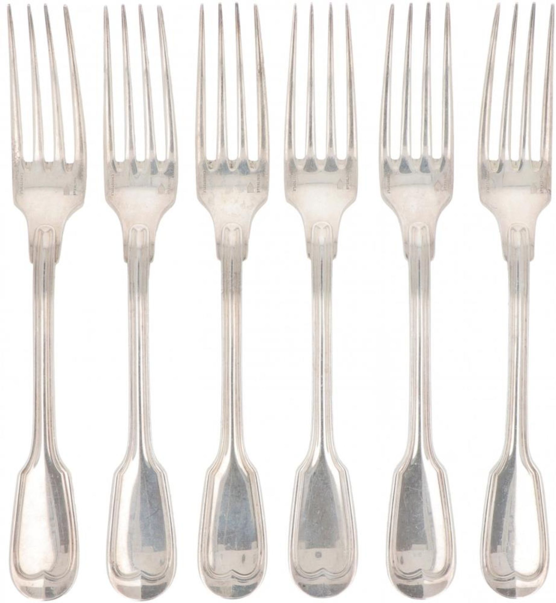 (6) piece set Christofle dinner forks model: "Chinon sterling" silver.