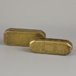 A lot with (2) engraved copper tobacco boxes, ca. 1800 and later.