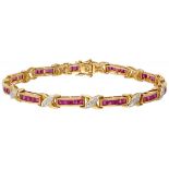 18K. Yellow gold bracelet set with approx. 0.16 ct. diamond and approx. 2.20 ct. natural ruby.