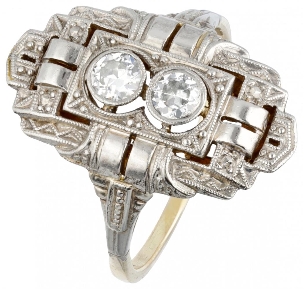 14K. Yellow gold and Pt 950 platinum openwork Art Deco ring set with approx. 0.26 ct. diamond.