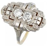 14K. Yellow gold and Pt 950 platinum openwork Art Deco ring set with approx. 0.26 ct. diamond.