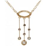 14K. Yellow gold Art Nouveau neglige necklace set with rose cut diamond.