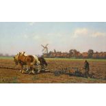 Gijsbertus Johannes van Overbeek (Dordrecht 1882 - 1947 Rotterdam), A farmer ploughing in the fields