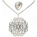 Lot comprising silver necklace with pendant and a dome ring - 925/1000 and 835/1000.