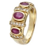 18K. Yellow gold ring set with approx. 0.18 ct. diamond and approx. 0.86 ct. natural ruby.