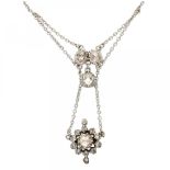 Antique silver necklace set with rose cut diamonds - 925/1000.