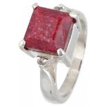 Silver solitaire ring set with a ruby ​​- 925/1000.