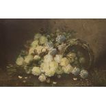 Max Albert Carlier (Belgian School, 1872-1938). A till life of roses in a wicker basket.