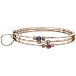 14K. Rose gold antique bangle bracelet set with approx. 0.20 ct. diamond, approx. 0.54 ct. sapphire