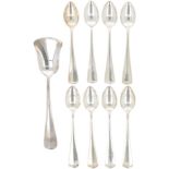 (8) piece set of mocha spoons & sugar scoop "Haags Lofje" silver.