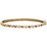 14K. Yellow gold bangle set with approx. 0.45 ct. diamond and natural ruby.