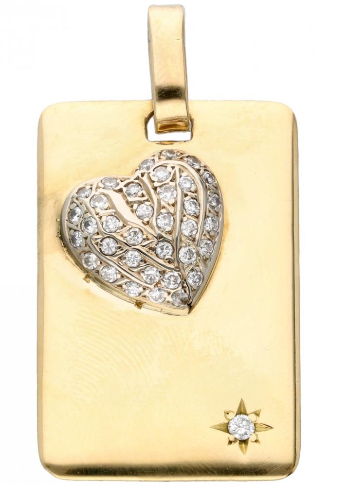 14K. Yellow gold vintage pendant with white gold heart set with approx. 0.38 ct. diamond.