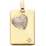 14K. Yellow gold vintage pendant with white gold heart set with approx. 0.38 ct. diamond.