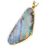 Pendant with a natural boulder opal and approx. 0.35 ct. diamond set in an 18K. bicolor gold frame.