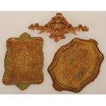 A lot consisting of (2) serving trays and a gilded ornament.