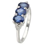 14K. White gold ring set with approx. 1.50 ct. natural sapphire and approx. 0.03 ct. diamond.