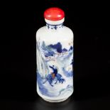 A porcelain famille verte snuff bottle decorated with various figures in a landscape, China, 19th ce