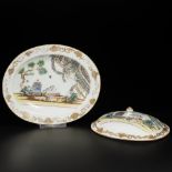 A porcelain charger with famille rose decor, a lid with the same decor has been added, China, 18th c