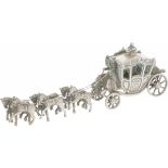 Miniature royal carriage with 6 horses, silver.