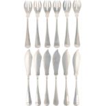 (12) piece set fish cutlery "Haags Lofje" silver.