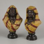 Guillaume dit William Guérin (1838-1912) et Cie, A set of (2) Oriental busts, a man and woman, Limog