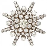 14K. White gold entourage brooch set with approx. 4.86 ct. diamond.