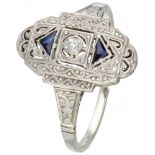 14K. White gold and Pt 950 platinum openwork Art Deco dinner ring set with approx. 0.03 ct. diamond