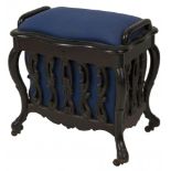 A blackened wooden Willem III-style piano stool, Dutch, ca. 1900.