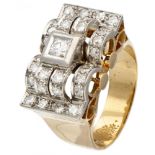 14K. Yellow gold tank ring set with approx. 0.66 ct. diamond.