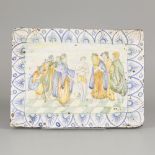 A polychromed glazed earthenware tile with Biblical scene, Portugal, 19th century.