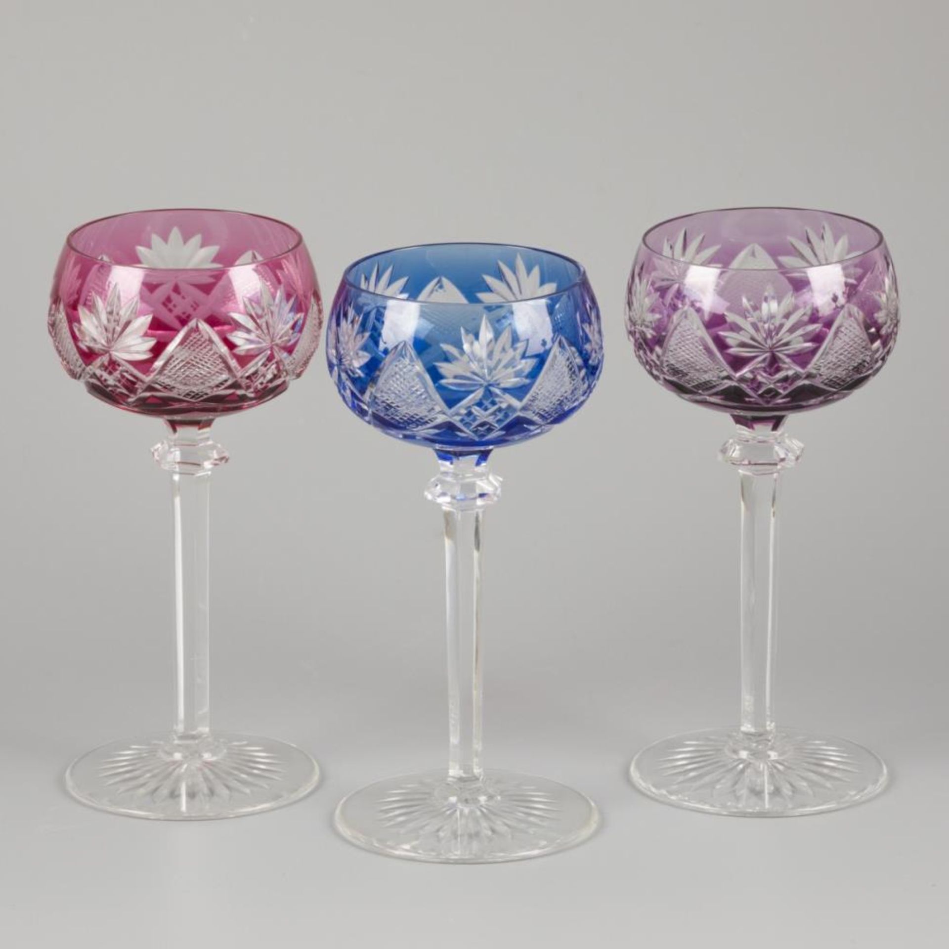 A set of (6) coloured crystal Val Saint Lambert wine roemers, Belgium, 1st half 20th century. - Image 3 of 3