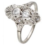 BLA. 10K. White gold openwork Art Deco ring with approx. 0.20 ct. diamond.