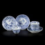 A set of (4) porcelain cups and saucers with "Long Eliza" decoration, China, 18th century.