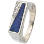 14K. White gold ring set with approx. 0.06 ct. diamond and lapis lazuli.