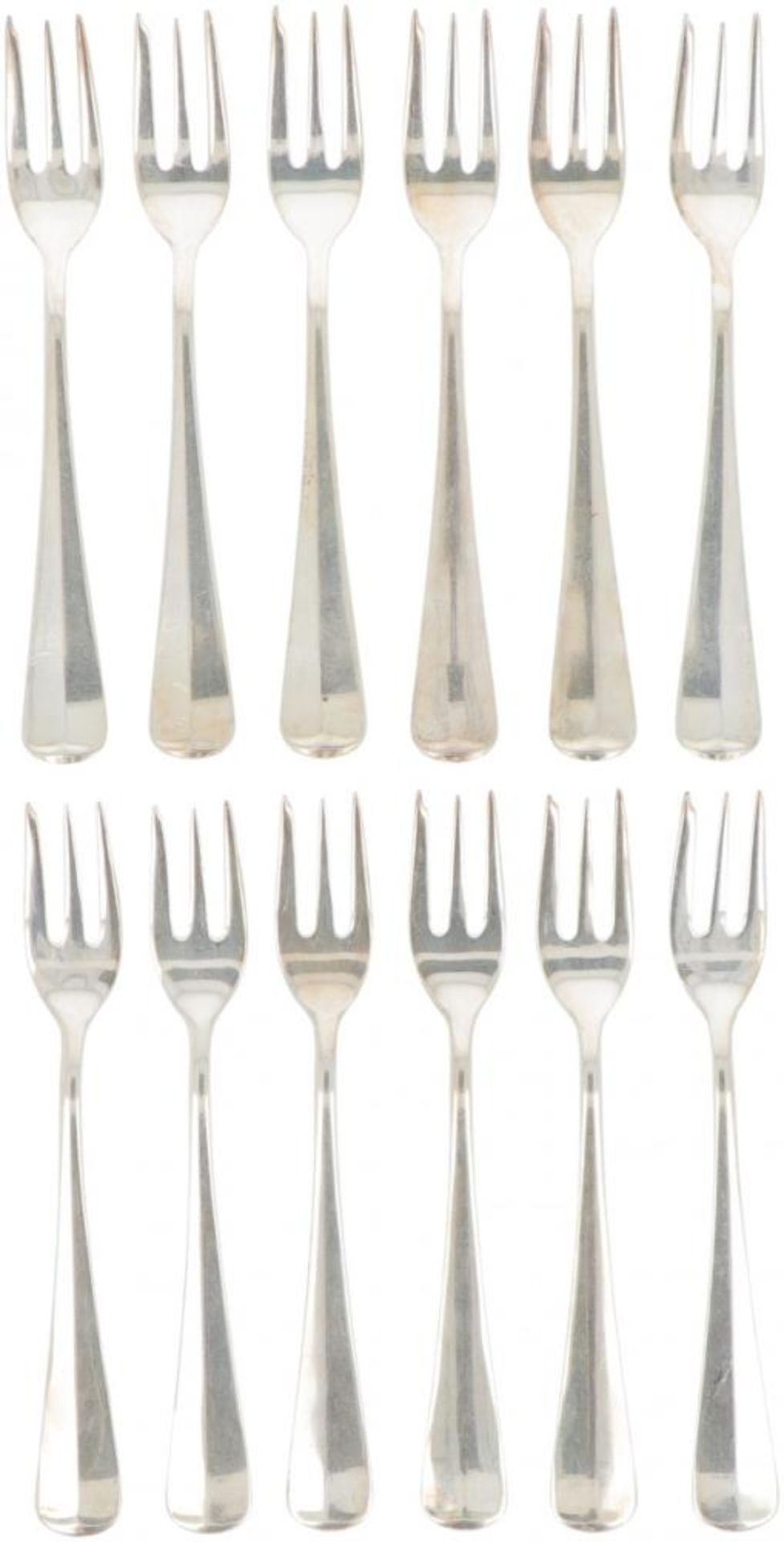 (12) piece set of cake forks "Haags Lofje" silver.