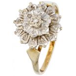 14K. Bicolor gold rosette ring set with approx. 0.10 ct. diamond.