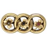 14K. Yellow gold antique brooch with movable three-leaf clovers.