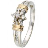 14K. Bicolor gold shoulder ring set with approx. 0.15 ct. diamond.