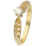 14K. Yellow gold shoulder ring set with approx. 0.14 ct. diamond.