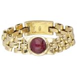 18K. Yellow gold Italian design rolex link ring set with approx. 1.16 ct. ruby.