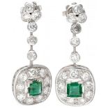 Pt 900 Platinum Art Deco style earrings set with approx. 1.68 ct. diamond and approx. 0.56 ct. natur