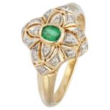 14K. Yellow gold vintage openwork ring set with approx. 0.08 ct. diamond and approx. 0.13 ct. natura