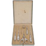 (7) piece sewing necessaire set silver.